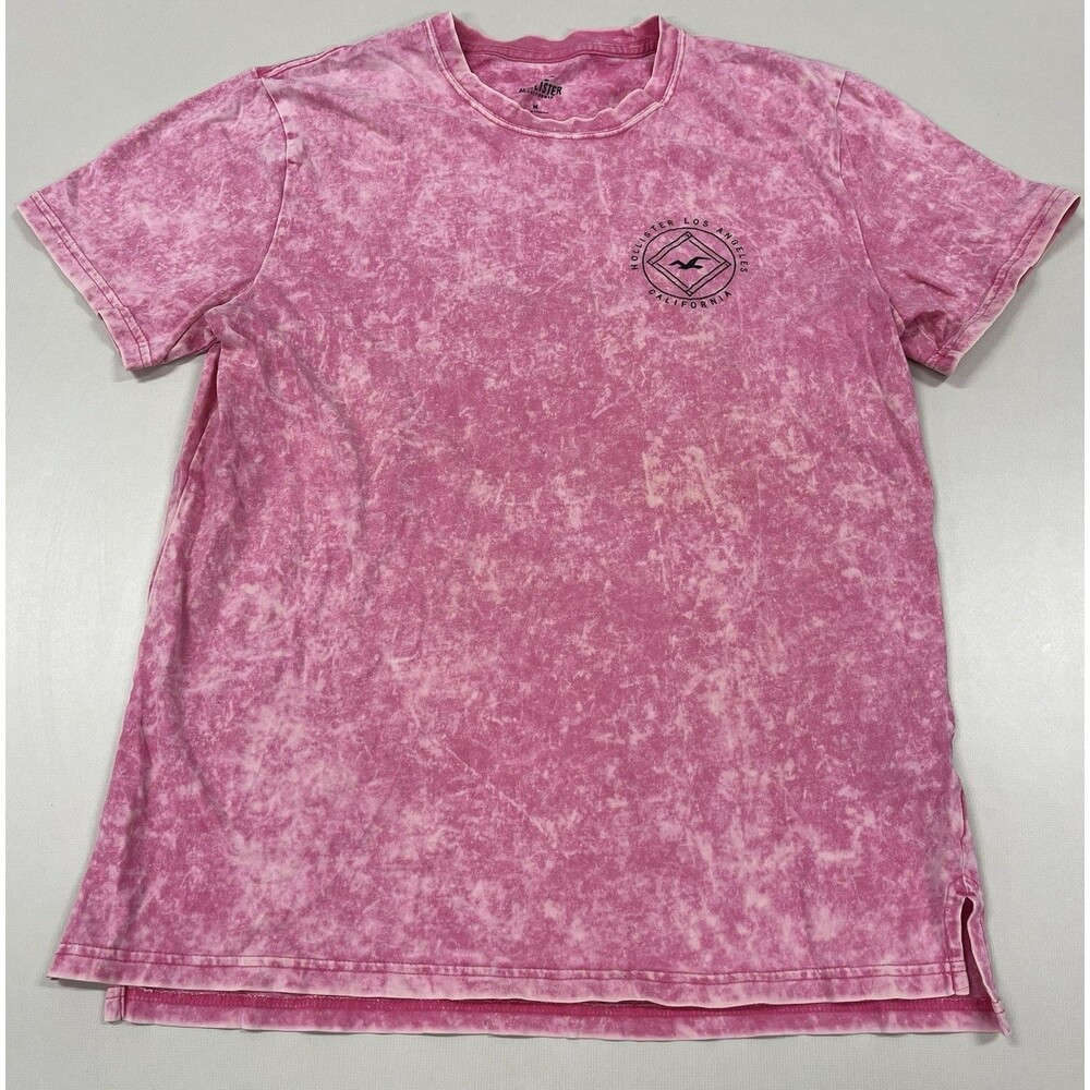 Men's Hollister Neon Pink Tie Dye Short Sleeve Shirt, Medium
